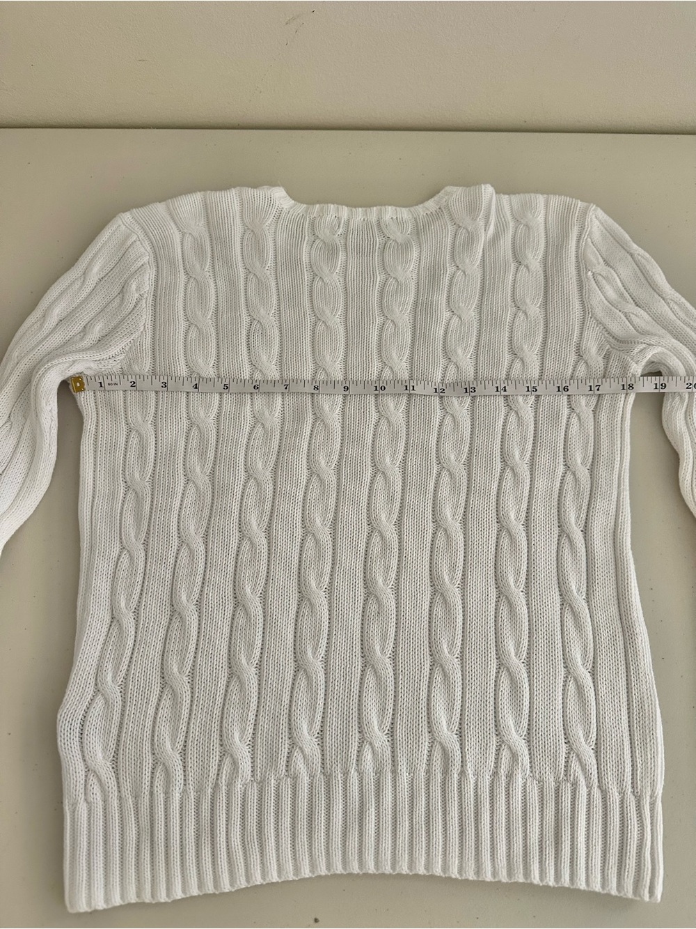 Polo Ralph Lauren White Cable Knit Cotton Crewneck Sweater Medium Preppy Classic - Picture 6 of 8